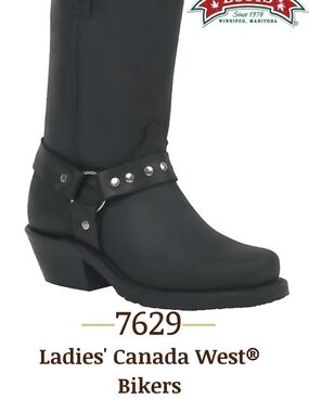 Canada West Ladies' Black Leather Bike Boots with Stud Harness